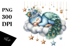 Vibrant Baby Peacock Sleeping on Cloud PNG Product Image 1