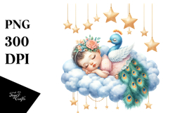 Summer Baby Peacock Sleeping on Cloud PNG Product Image 1