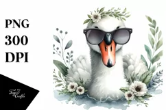 Funny Swan Smiling Sunglasses | Watercolor Clipart Product Image 3