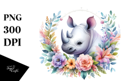Rhino Floral Frame | Sublimation Clipart Product Image 1