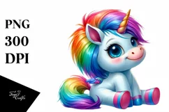 Goofy Baby Unicorn Sitting PNG Product Image 3