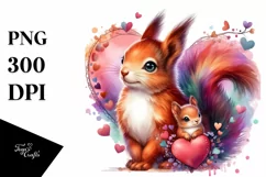 Colorful Baby Squirrel Holding Heart PNG Product Image 1