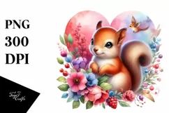Colorful Baby Squirrel Holding Heart PNG Product Image 1