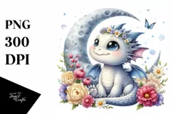 Cute Baby Dragon Watercolor Moon Product Image 3