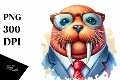Funny Walrus Smiling Suit | Watercolor Clipart Product Image 3