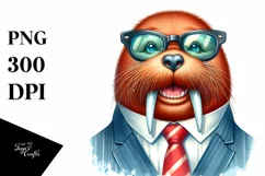 Funny Walrus Smiling Suit | Watercolor Clipart Product Image 3