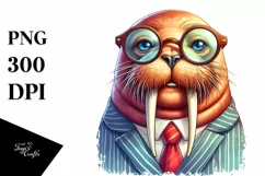 Funny Walrus Smiling Suit | Watercolor Clipart Product Image 1
