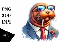 Funny Walrus Smiling Suit | Watercolor Clipart Product Image 3