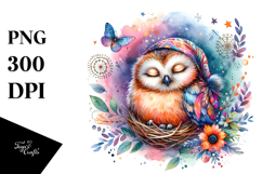 Vibrant Sleeping Baby Owl Clipart Product Image 1