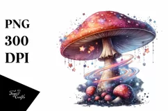 Glossy Magical Mushroom Watercolor Splash PNG Product Image 1