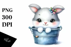 Smiling Cute Baby Arctic Hare in Bucket | Clipart Product Image 3