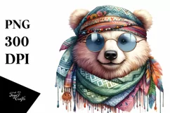 Funny Bear Smiling Scarf | Watercolor Clipart Product Image 1