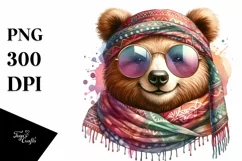 Funny Bear Smiling Scarf | Watercolor Clipart Product Image 1