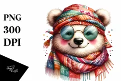 Funny Bear Smiling Scarf | Watercolor Clipart Product Image 3