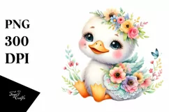 Cute Baby Swan Whimsical Flowers | Sublimation Clipart Product Image 1