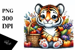 Quirky Baby Tiger Holding Basket Filled with Autumn Product Image 3