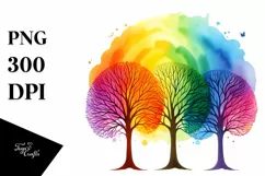 Colorful Simple Watercolor Rainbow Trees | Clipart Product Image 3