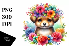 Cute Watercolor Puppy with Flower Crown Sublimation Clipart Product Image 3