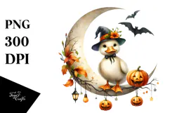 Halloween Duck on Moon, High-Res PNG Product Image 1