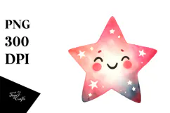 Watercolor Whimsical Smiling Star, PNG Product Image 1