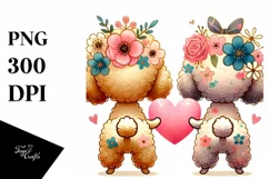 Poodle with Heart in Watercolor PNG Product Image 1