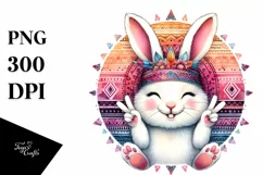 Funny Bunny Portrait Victory Sign | Watercolor Clipart Product Image 3