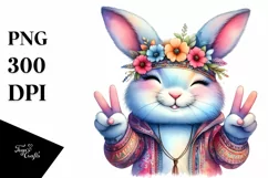 Funny Bunny Portrait Victory Sign | Watercolor Clipart Product Image 3