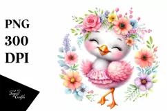 Cute Baby Flamingo Whimsical Flowers | Sublimation Clipart Product Image 3