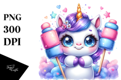 Vibrant Watercolor Goofy Cute Baby Unicorn PNG Product Image 1