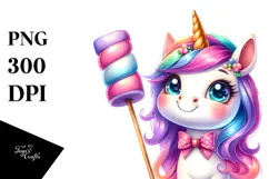 Smiling Unicorn with Marshmallow, Watercolor PNG Product Image 1