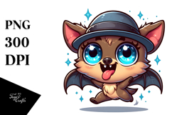 Silly Cartoon Bat with Hat PNG Product Image 1