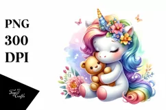 Baby Unicorn with Teddy Bear, Charming PNG Product Image 3