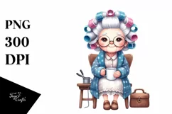 Old Lady Hair Curlers Watercolor | Clipart Product Image 1