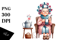 Watercolor Elderly Seated with Mug | Clipart Product Image 1