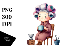 Watercolor Elderly Seated with Mug | Clipart Product Image 1