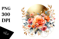 Vibrant Orange Roses Gold Foil| Clipart Product Image 1