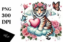 Colorful Adorned Flamingo Heart Sitting on Cloud, PNG Product Image 1