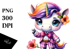 Cute Baby Unicorn with Floral Wreath PNG Product Image 1