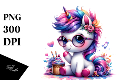 Cute Baby Unicorn with Floral Wreath PNG Product Image 1