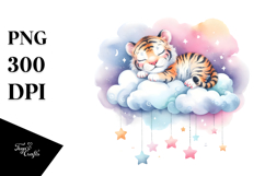 Wimsical Tiger Sleeping Cloud | Sublimation Clipart Product Image 1
