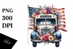 Vintage Bus USA Flag Colors Centered Watercolor | Product Image 1