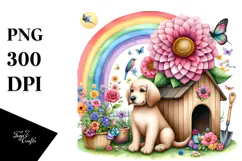 Dog House and Colorful Flowers | Clipart Product Image 1