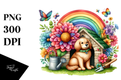 Dog House and Colorful Flowers | Clipart Product Image 1