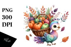 Quirky Baby Peacock Holding Basket Filled with Autumn Product Image 3