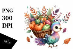 Quirky Baby Peacock Holding Basket Filled with Autumn Product Image 3