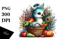 Quirky Baby Peacock Holding Basket Filled with Autumn Product Image 3