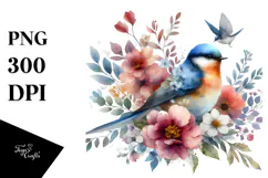 Watercolor Bird Half Flowers, Transparent PNG Product Image 1