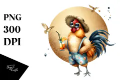 Hipster Chicken in Beachwear, Transparent PNG Product Image 1