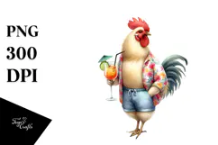 Chicken in Beachwear Drinking Cocktail, High-Res PNG Product Image 1