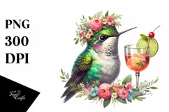 Young Hummingbird Wreath Cocktail Centered Watercolor | Product Image 1